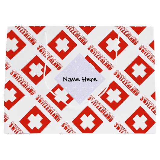 Grand Sac Cadeau Drapeau suisse avec votre nom (Devant)