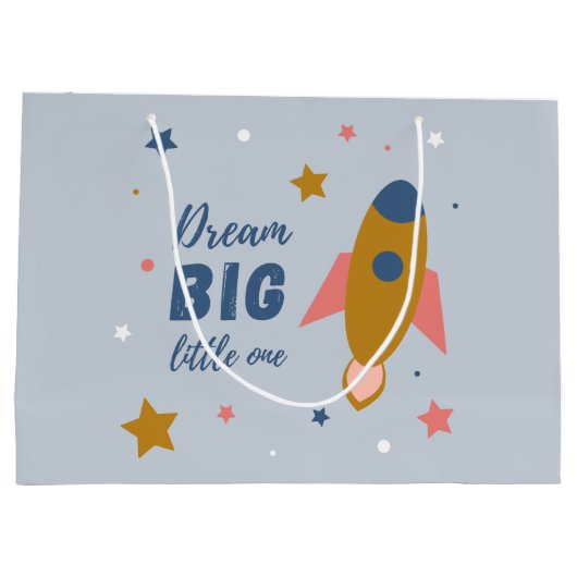 Grand Sac Cadeau Dream Big Little One Cute Cartoon Space Rocket (Dos)