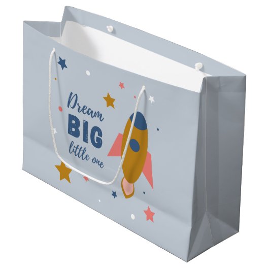 Grand Sac Cadeau Dream Big Little One Cute Cartoon Space Rocket (Devant Angle)