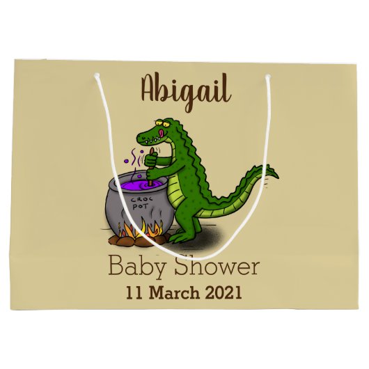 Grand Sac Cadeau Drôle alligator vert cuisine dessin animé (Dos)