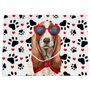 Grand Sac Cadeau Drôle Basset Hound Dog Love Red Hearts and Paws