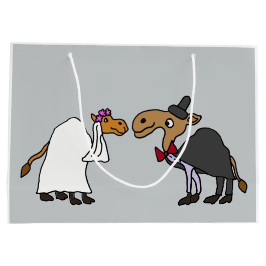 Grand Sac Cadeau Drôle Camel Bride et Groom Mariage Dessin (Dos)