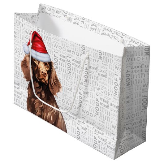 Grand Sac Cadeau Drôle Chien de Noël Boykin Spaniel Holiday (Devant Angle)