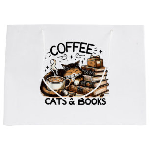 Grand Sac Cadeau Drôle Cute Coffee Cats Livres Lover Idea Cadeau Fe