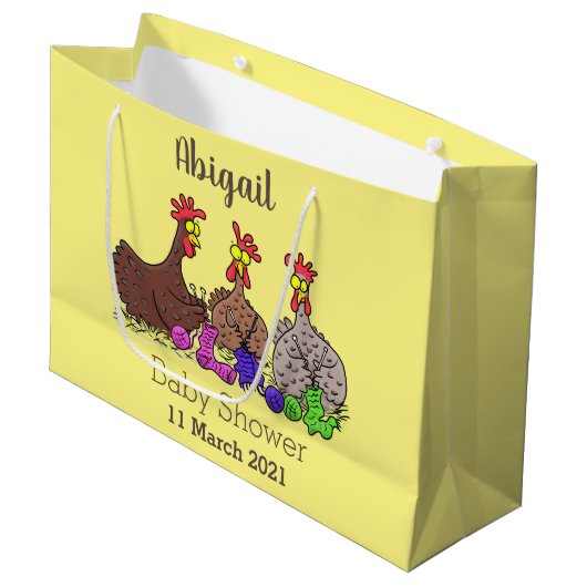 Grand Sac Cadeau Drôle dessin animé de poulets de tricot (Devant Angle)