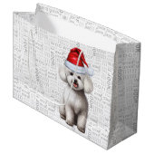Grand Sac Cadeau Drôle Noël Bichon Frise Chien (Devant Angle)