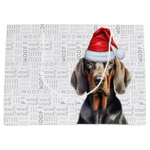 Grand Sac Cadeau Drôle Noël Tan et Black Coonhound Lover