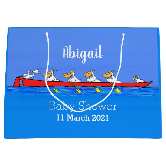 Grand Sac Cadeau Drôle pélicans rameurs dessin animé (Devant)