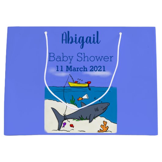 Grand Sac Cadeau Drôle requin couché et dessin animé de pêche (Devant)