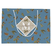 Grand Sac Cadeau Dusty Blue Rustic Feuilles Brown Monogramme (Dos)