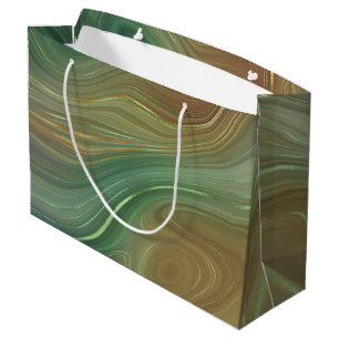 Grand Sac Cadeau Earthy Emerald Strata Agate d'encre verte et dor