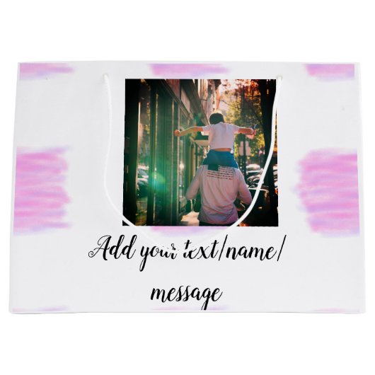 Grand Sac Cadeau Eau aquarelle rose violet père fils papa ajouter u (Devant)