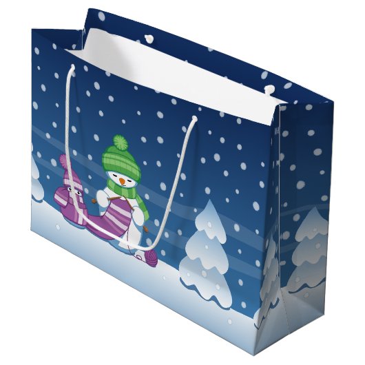 Grand Sac Cadeau Écharpe Tricot Snowman (Devant Angle)