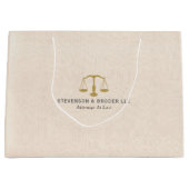 Grand Sac Cadeau Echelle de texture de lin beige et de justice d'or (Devant)