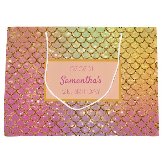 Grand Sac Cadeau Échelles de sirène d'anniversaire parties scintill (Devant)