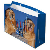 Grand Sac Cadeau Éclairage de Hanoukka Menorah de golden retriever (Dos Angle)