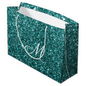 Grand Sac Cadeau Éclat de Parties scintillant Turquoise monographiq (Dos Angle)