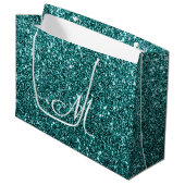 Grand Sac Cadeau Éclat de Parties scintillant Turquoise monographiq (Devant Angle)