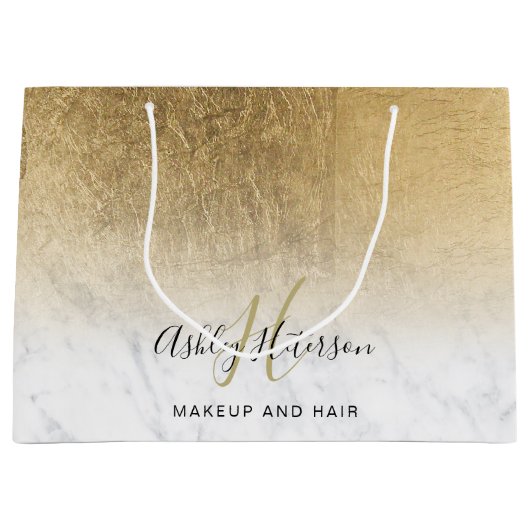 Grand Sac Cadeau Écriture de feuille d'or en marbre de maquillage (Devant)