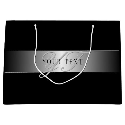 Grand Sac Cadeau Écriture élégante de monogramme modifiable | Noir (Devant)