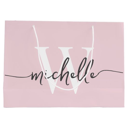 Grand Sac Cadeau Écriture initiale de monogramme rose blush moderne (Dos)