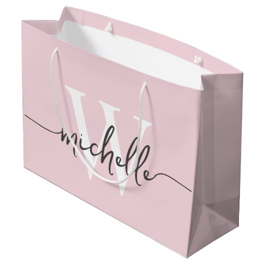 Grand Sac Cadeau Écriture initiale de monogramme rose blush moderne (Dos Angle)