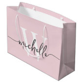 Grand Sac Cadeau Écriture initiale de monogramme rose pâle moderne (Dos Angle)