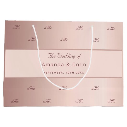 Grand Sac Cadeau Écriture mariage rose or monogramme deux initiales (Dos)