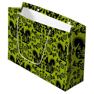 Grand Sac Cadeau Écureuil Nordic Scandinave Folk Art