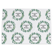 Grand Sac Cadeau Eeucalyptus vert d'anniversaire nom script (Devant)