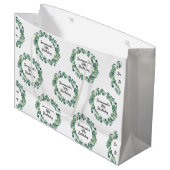 Grand Sac Cadeau Eeucalyptus vert d'anniversaire nom script (Devant Angle)