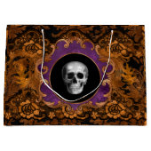 Grand Sac Cadeau Éffrayant Elegant Hallloween crâne sur Damask (Devant)