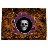 Grand Sac Cadeau Éffrayant Elegant Hallloween crâne sur Damask (Dos)