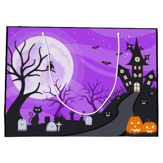 Grand Sac Cadeau éffrayant Halloween scène ajouter nom (Dos)