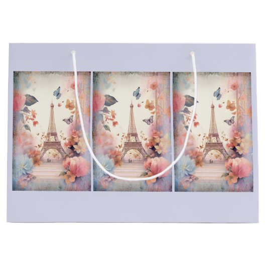 Grand Sac Cadeau Eiffel Tower Butterflies and Flowers (Devant)