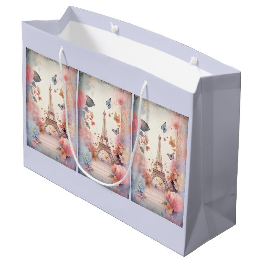 Grand Sac Cadeau Eiffel Tower Butterflies and Flowers (Dos Angle)