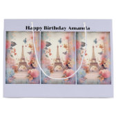 Grand Sac Cadeau Eiffel Tower Butterflies and Flowers Birthday (Devant)