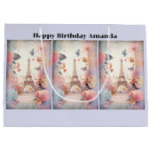 Grand Sac Cadeau Eiffel Tower Butterflies and Flowers Birthday (Dos)