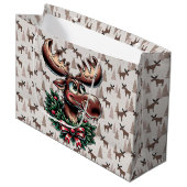 Grand Sac Cadeau Élan en hiver (Devant Angle)