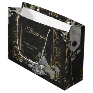 Grand Sac Cadeau Elégance en argent et noir.