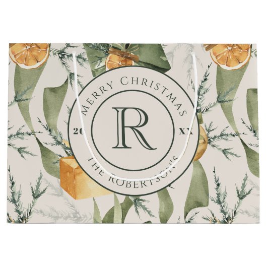 Grand Sac Cadeau Élégance hivernale chaude : aquarelle Monogramme (Devant)