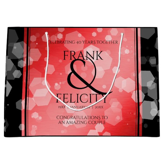 Grand Sac Cadeau Élégant 40ème 80ème anniversaire de Ruby Mariage (Devant)