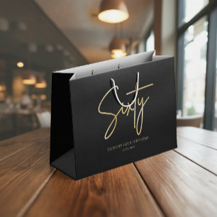 Grand Sac Cadeau Elégant 60e Anniversaire Noir & Or