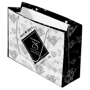 Grand Sac Cadeau Élégant 75e anniversaire de Mariage de diamant