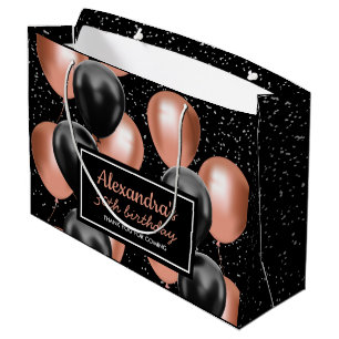 Grand Sac Cadeau Élégant Anniversaire Rose Gold Ballon Noir