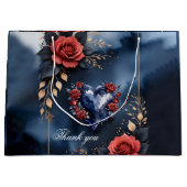 Grand Sac Cadeau Élégant arrangement rose avec feuillage doré (Devant)