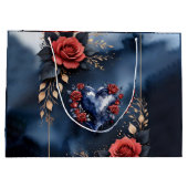 Grand Sac Cadeau Élégant arrangement rose avec feuillage doré (Dos)