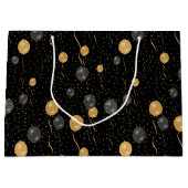 Grand Sac Cadeau Élégant Ballons Noir & Or (Devant)