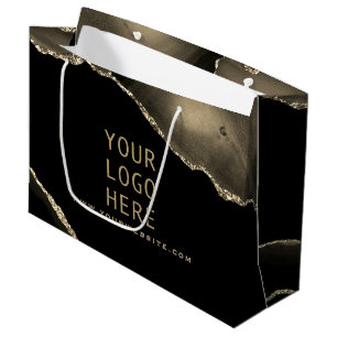 Grand Sac Cadeau Élégant Black Gold Agate Votre logo ici