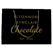Grand Sac Cadeau Elegant Black Gold Script Chocolate (Dos)